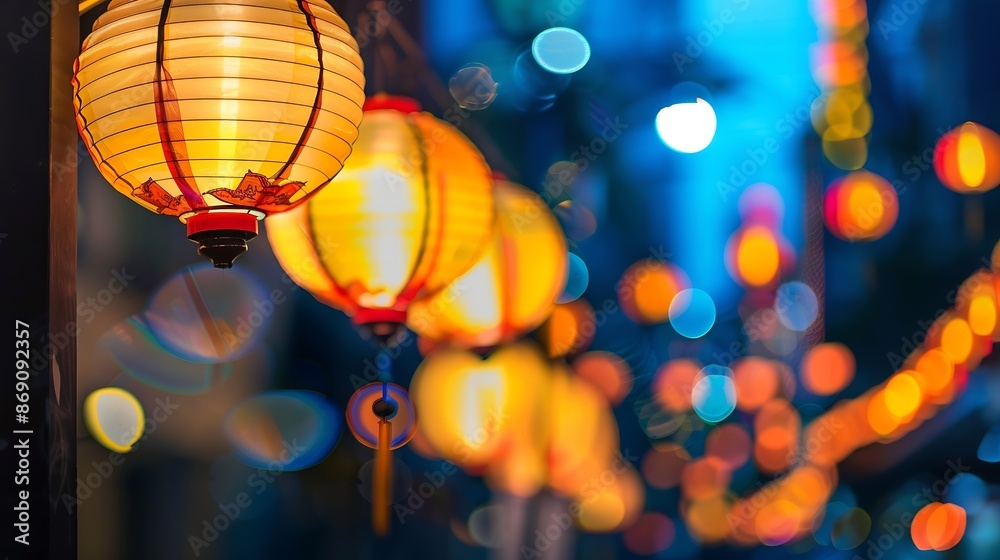 Poster the lights of the night city blurred background lanterns on the street big city lights in the twilig