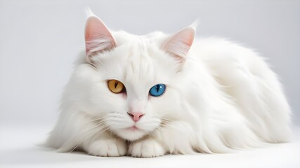 Obraz premium A white cat with some color on its fur, pure white background, high resolution