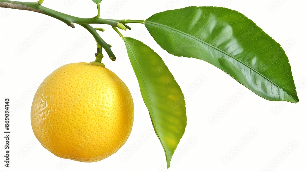 Wall mural rough lemon tahiti or citrus jambhiri lemon hang on tree branch with green leaf isolated on white ba