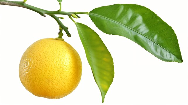 Rough lemon Tahiti or citrus jambhiri lemon hang on tree branch with green leaf isolated on white background : Generative AI