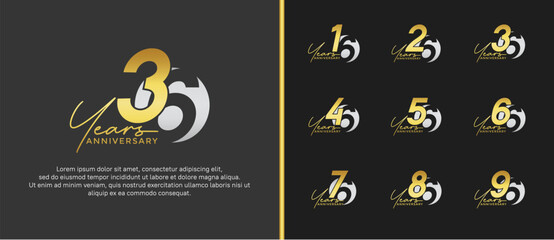 anniversary logo style set with gold and silver color can be use for celebration moment