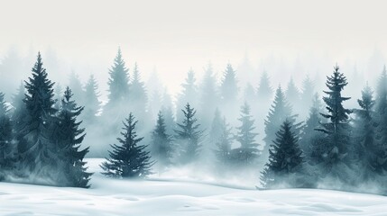 Naklejka premium Winter snow nature. Christmas landscape cold seasonal background. Frost in forest tree. Holiday sky with white blue snowy. Xmas mountain fir beauty. Snowfall scene spruce travel.