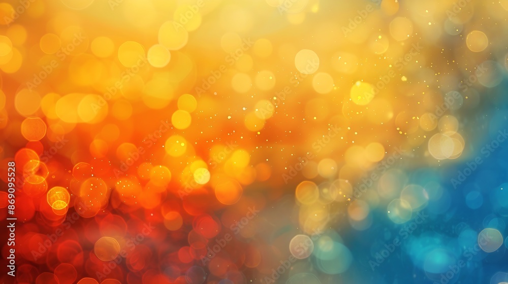 Poster abstract fuzzy blurred golden red blue orange and yellow festive background : generative ai