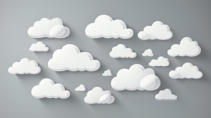 Fototapeta premium A collection of white speech bubbles on a grey background for creative conversations and communication diversity.