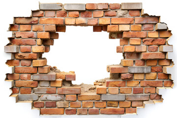 Obraz premium Hole breaking through wall isolated on white 