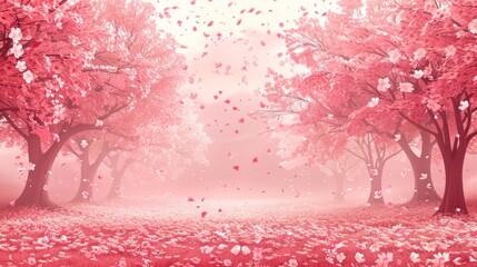 Cherry Blossom Background with Cherry Trees Blooming in Spring