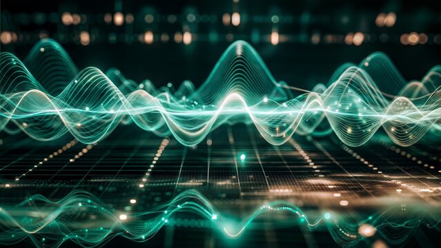 abstract wave hologram technology in black background Ultra detail ultrasonic waves.