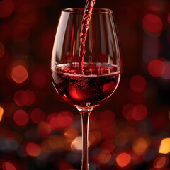 A hyper-realistic, high-resolution 16k image of a glass of red wine being poured into a crystal wine glass