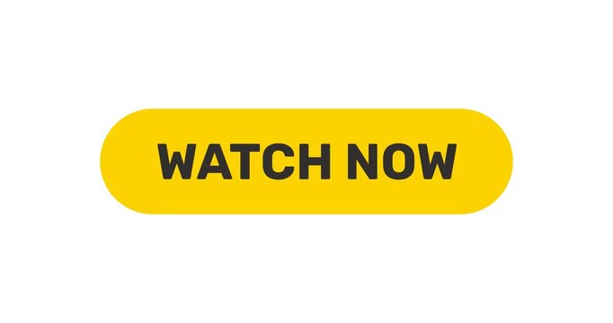 Click on Watch now button, push by arrow cursor, flat style video viewing yellow button, footage with transparent background 