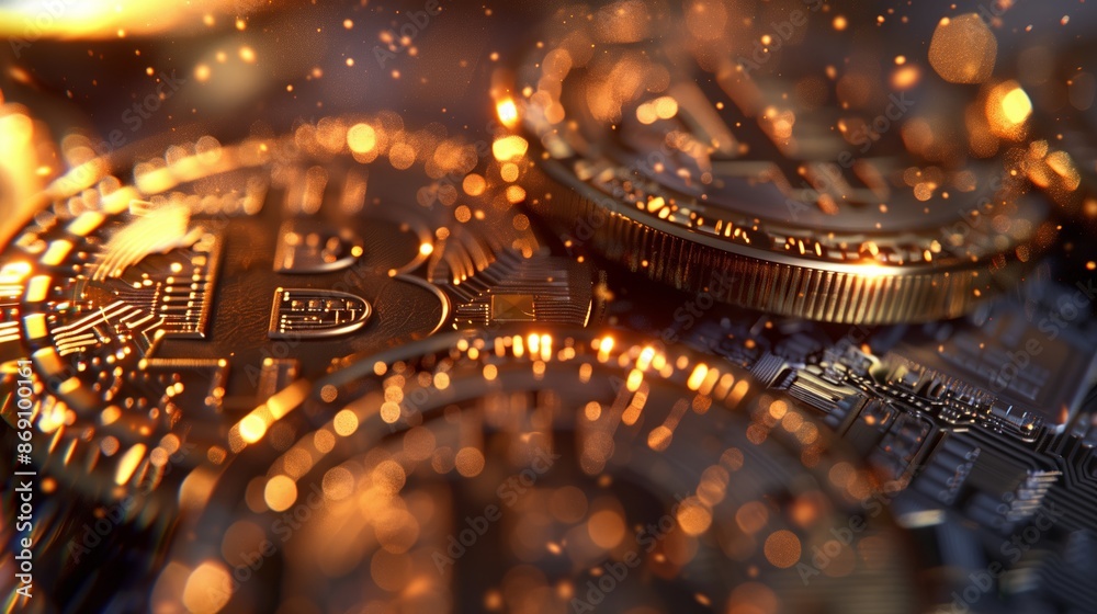 Poster Technology abstract background with computer digital concept. Chip electronic communication hardware. Tech component blue industry board. Network data system circuit electric part.