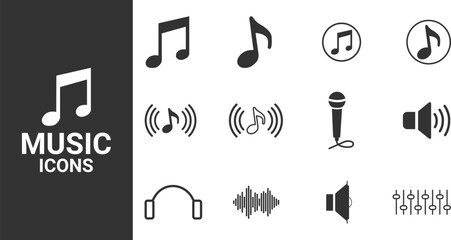 Music notes icons set. Musical instrument symbol, music Line icon stock vector illustration