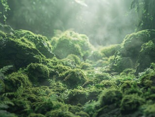 Obraz premium nature background moss macro with morning light 