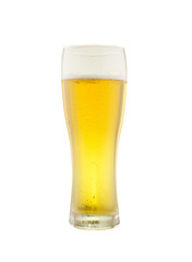 glass mug with golden fresh beer isolated on white background