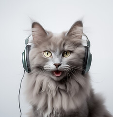 Maine Cat Wearing Headphones