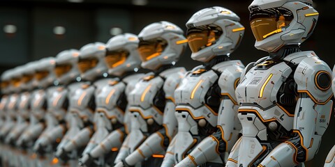 Robot assembly line in a factory - 3D Rendering.