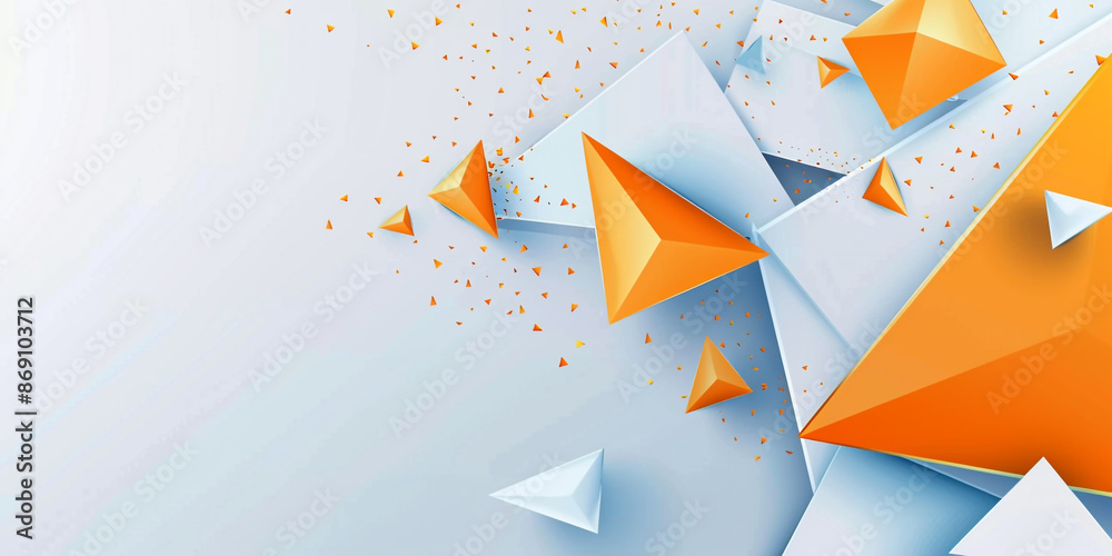 Wall mural Orange and white background, technology style, vector graphics, flat design, light blue color scheme, simple geometric shapes, minimalist lines, sharp edges, high contrast lighting - Wall murals