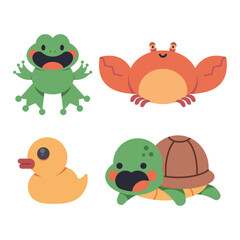 Funny baby animals vector cartoon set isolated on a white background.