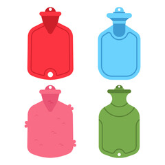 Hot water bottles vector cartoon set isolated on a white background.