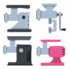 Meat grinders vector cartoon set isolated on a white background.