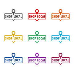 Shop local icon isolated on white background. Set icons colorful