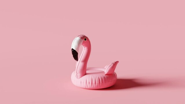 Flamingo float drop on pink background. Creative minimal summer concept. 3d animation footage