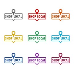 Shop local icon isolated on white background. Set icons colorful