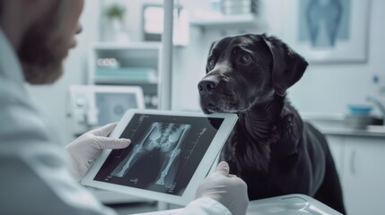 The veterinarian examining dog
