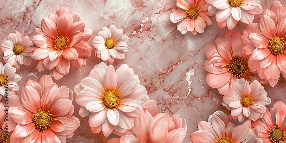 Wall mural pink and white daisy flowersle background. 3d render