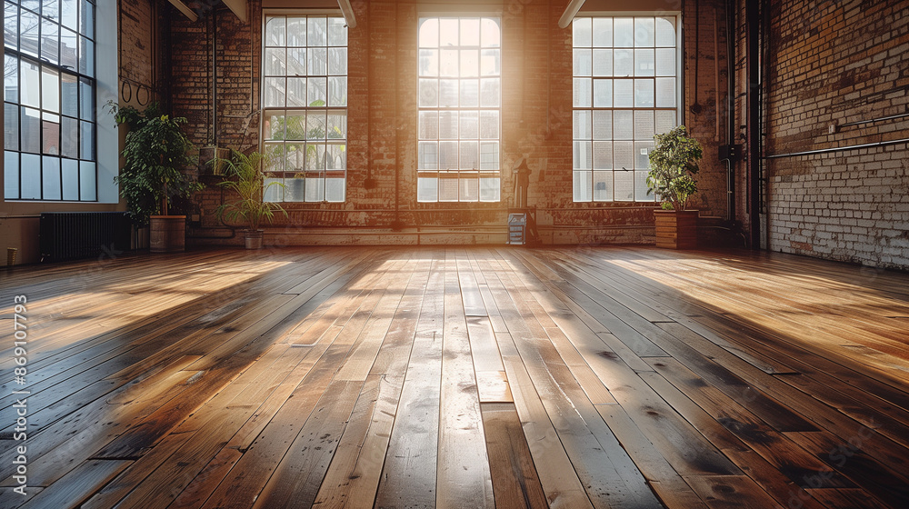 Sticker empty room with wooden floor