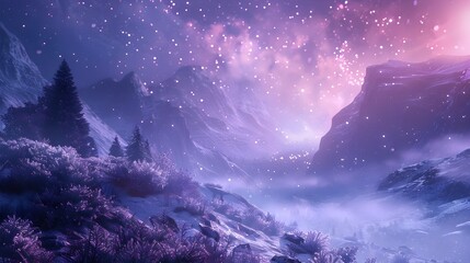 Fototapeta premium Enchanting Winter Landscape with Twinkling Stars and Luminous Mist