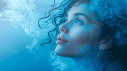 Fototapeta premium Whimsical Woman in Pensive Periwinkle Reverie