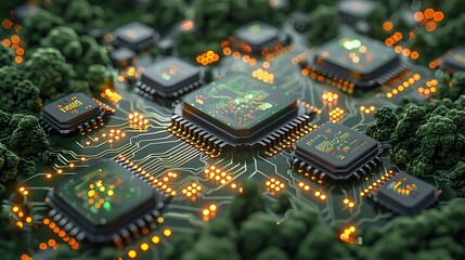 Futuristic Technology Circuit Board with Glowing Lights