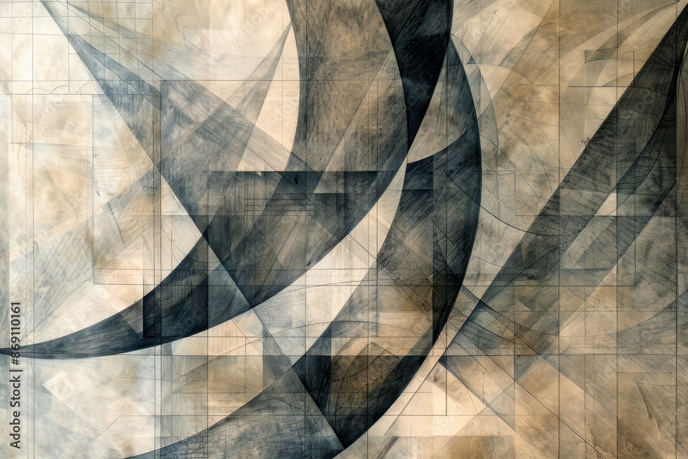 Poster abstract painting featuring dynamic black and white lines and angles in a bold composition, abstract