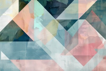 A colorful abstract painting with a variety of vivid hues and geometric patterns, Abstract geometric patterns in pastel colors