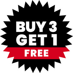 Buy 3 Get 1 Free E-Commerce Sales Label Button Offer Tags & Design Marketing Symbol Vector Illustration