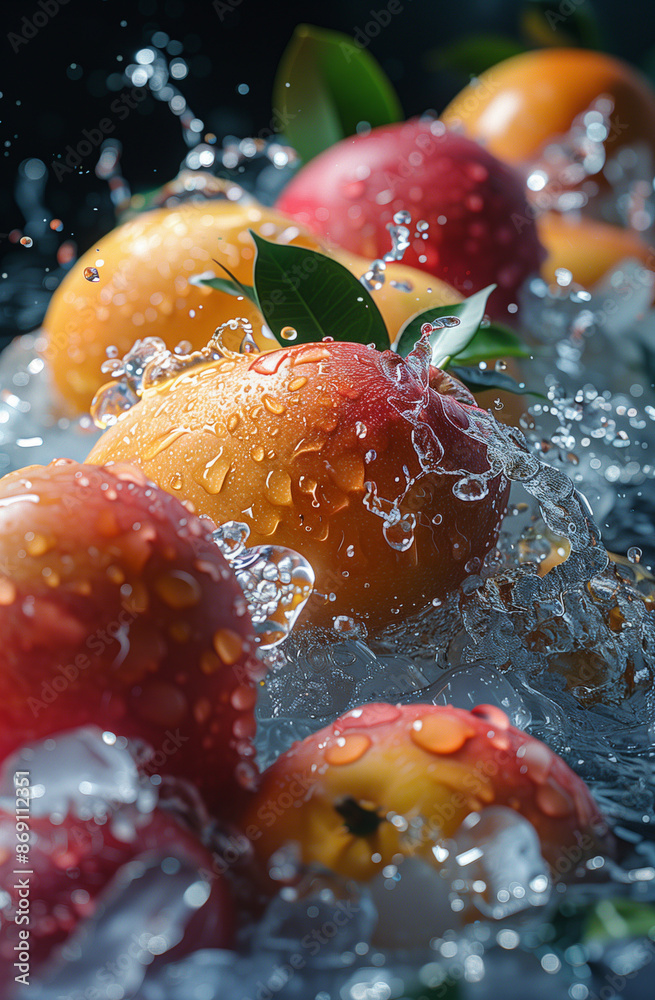 Poster close up of fresh fruit in water