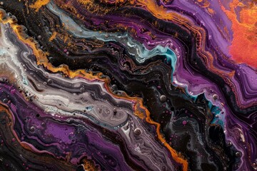 Obraz premium A close up of an abstract painting showcasing a variety of colors blending together in a dynamic composition, Abstract interpretation of stomach acid eroding the stomach lining