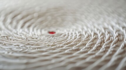 Close-up of a textured white surface with concentric circles and a small red dot in the center, creating an abstract and minimalist look.