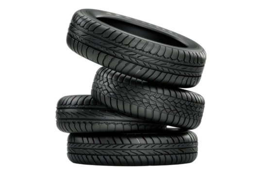 A stack of car tyers isolated on transparent background