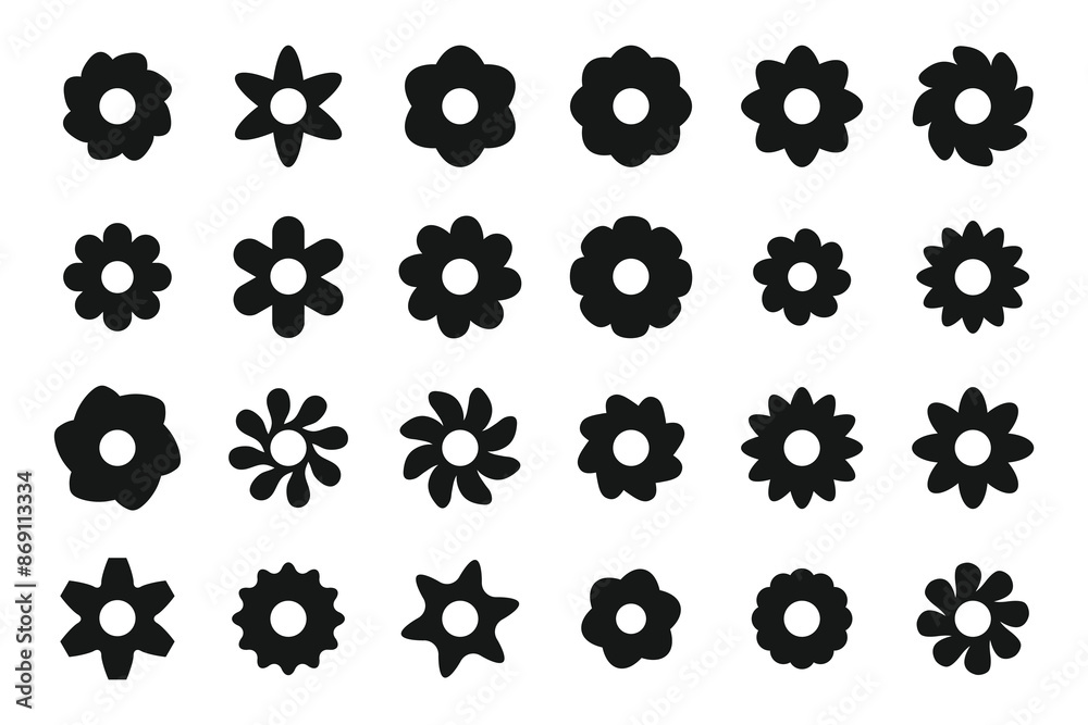 Wall mural flower flat icons set. abstract flower icons isolated on white background.