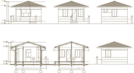 Vector sketch illustration of simple house architectural engineering drawing design