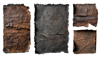Set of burnt and crumpled paper sheets, cut out