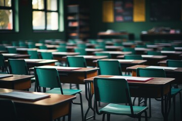 Empty Classroom Desks