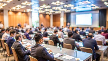 Corporate Seminar Blur: A blurred background of a corporate seminar or training session in a conference hall, with attendees.	
