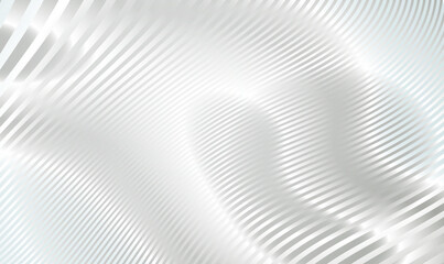 3d silver wave stripy metallic backdrop. Metallic abstract wavy stripes background. Abstract futuristic white silver architecture background. Modern futuristic interior concept. Premium Vector EPS10.