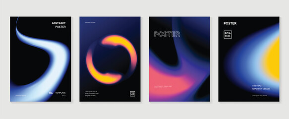 Modern gradient poster background vector set. Minimalist style cover template with vibrant perspective 3d geometric prism shapes collection. Ideal design for social media, cover, banner, flyer.