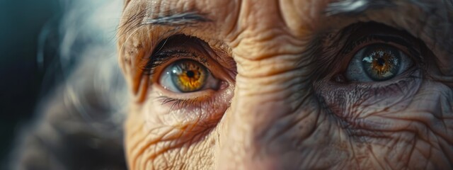  A tight shot of someone's eyes displaying crow's feet and potential texture on the iris