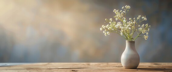 Isolated small flower vase on a wooden tabletop in a rustic setting