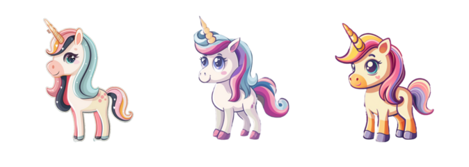 Collection of unicorn isolated on transparent background. Generated AI