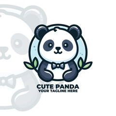 Cute Panda Kawaii Logo Design